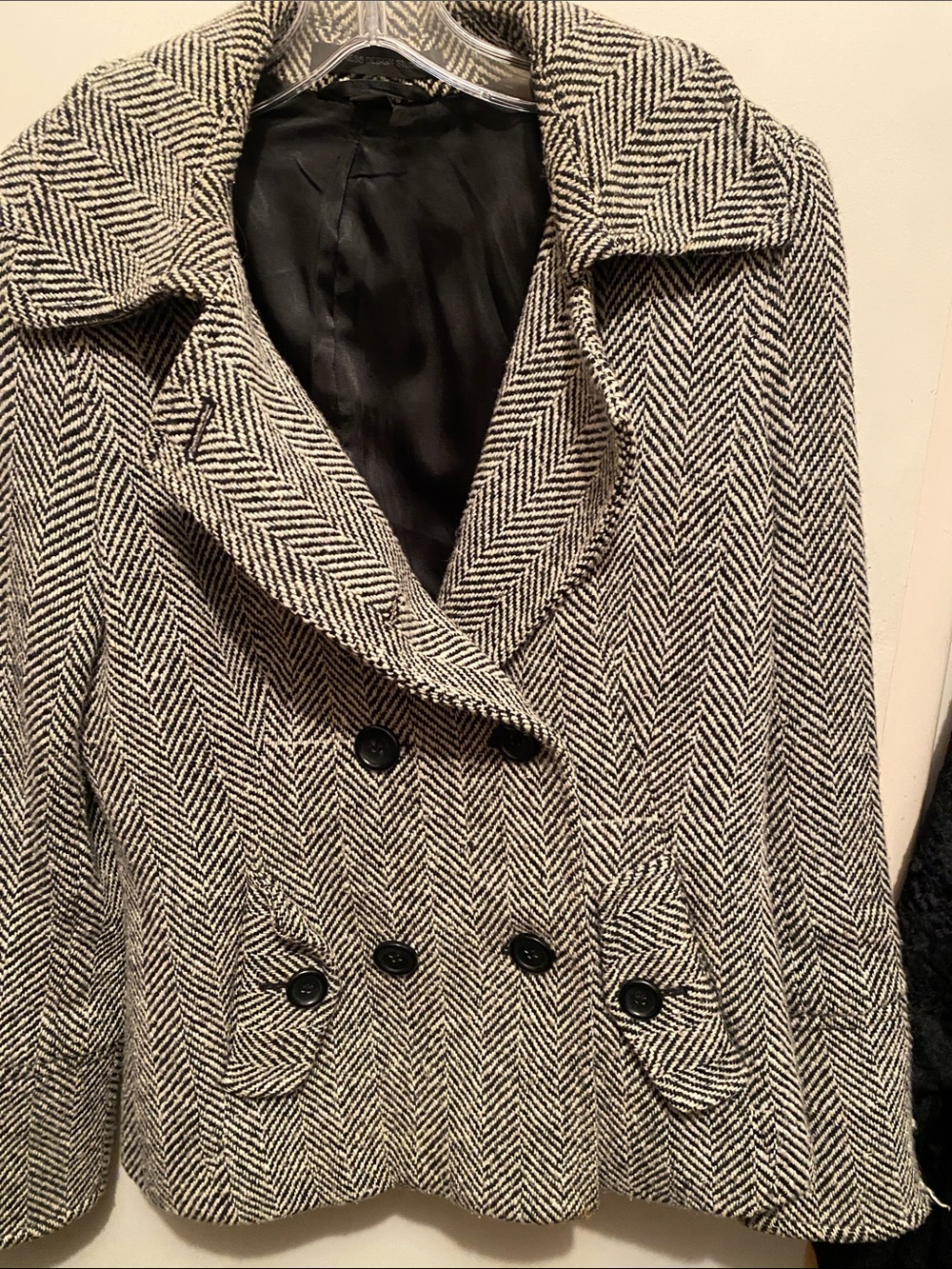 Express Black & Cream Herringbone Pea Coat